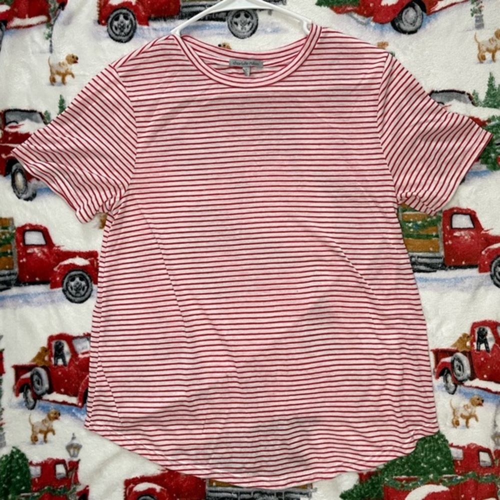 Charlotte Russe White & Red‎ Striped T-Shirt {Size Small}